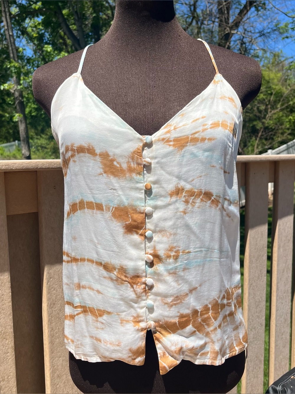 Young Fabulous & Broke YFB Tie Dye Racerback Button Front Boho Tank Top Size M